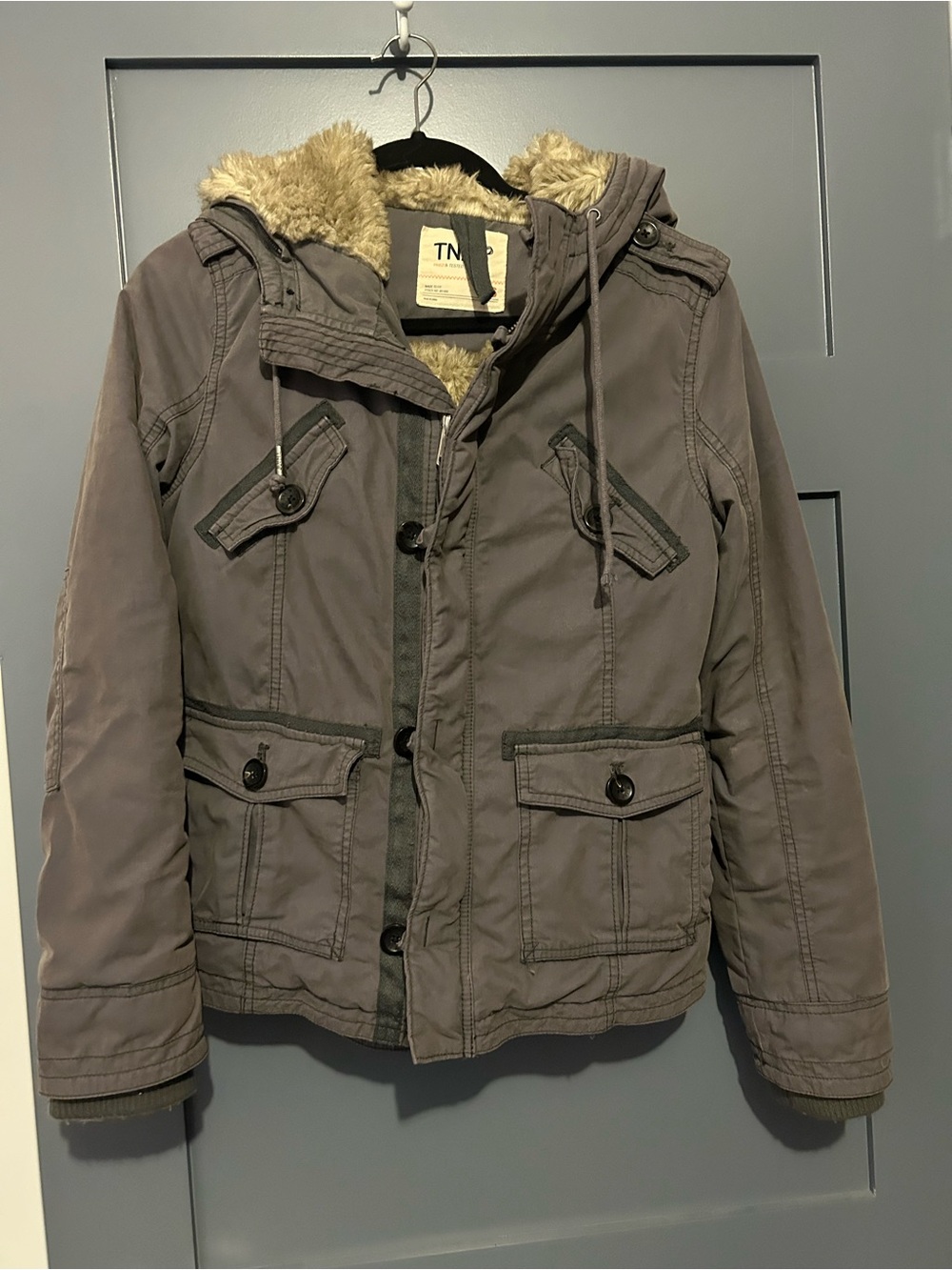 TNA Platoon Hooded Faux-Fur Lined Field Jacket in Taupe Gray